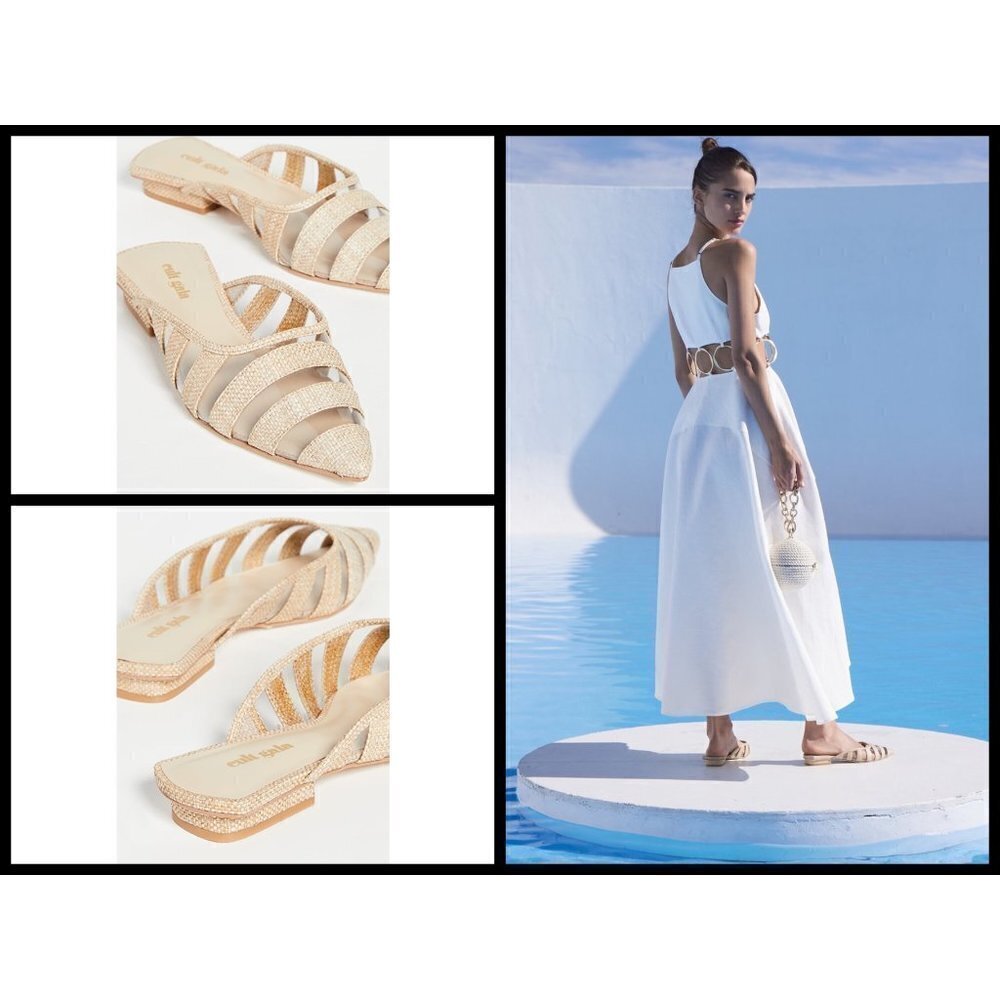 ๐CULT GAIA๐ Femi Flats Pointed Toe Open Back Flat Mules ~ Natural EU 38 NWT - Picture 2 of 16